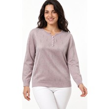 Etki Moda Kadın Taş Baskılı Uzun Kollu Merserize Simli Triko Bluz