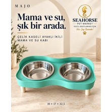 Majo Çelik Kaseli Ayaklı Ikili Mama ve Su Kabı Yeşil 10*17*32,5