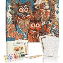Sayılarla Boyama Seti 40 x 50 cm Tuval Şasesine Gerili Baykuşlar