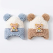 Recos (2-6yaş) 2 Li Set Erkek Çocuk Welsoft Bere Kulak Korumalı Kışlık Ayıcıklı Şapka Bere  Peluş Bere