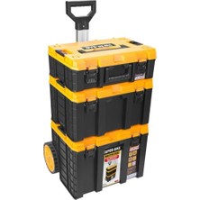 Şanal S-M-L Master Case 3'lü Modüler Tekerlekli Takım Çantası Seti, Organizerli Alet Taşıma ve Depolama Sistemi, Çekçek Kollu, Büyük Hacimli, Elektrikçi Tesisatçı Servis Için, Sarı-Siyah