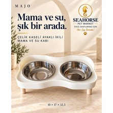 Majo Çelik Kaseli Ayaklı Ikili Mama ve Su Kabı Beyaz 10*17*32,5