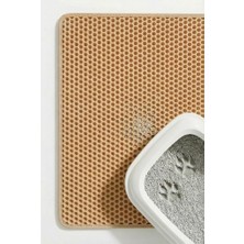 Defne Store Cleanpaw Premium Kedi Tuvalet Önü Paspası, Çift Katmanlı Kedi Kumu Toplayıcı, Geniş Delikli, Kolay Temizlenir (Krem, 50 x 50)