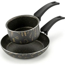 aklow akyoleticaret Master 2'li Ekonomik Set: 12 cm Sosluk & 20 cm Tava - Mutfak Desenli Gold Mastik Yanmaz Yapışmaz Set