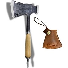 Şanal Çok Fonksiyonlu Kamp Baltası 27 cm - Yekpare Dövme Çelik Ahşap Saplı Deri Kılıflı Outdoor Balta