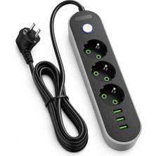 Şanal 3 USB Portlu Uzatma Priz, 3 Metre Kablolu ve Akıllı Şarj