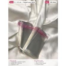 aklow akyoleticaret Şeffaf Jelatin Poşet 100 Adet 5X12 cm Kendinden Yapışkanlı Bantlı Opp Torba Kapak Payı Dahil Ambalaj