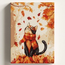 aklow akyoleticaret Sayılarla Boyama Tuval Hobi Seti; Sonbahar Kedi Temalı Fırça ve Boya Dahil Set (Çıtalı) 40X50 Cm, Kendin Yap Sayılarla Tuval Boya Kiti (Kasnaklı)