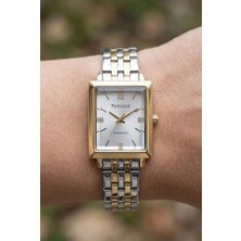 Ferrucci Gümüş-Altın Kare Kasa Kadın Kol Saati | 30 mm Çelik Kordon, Modern Tasarım
