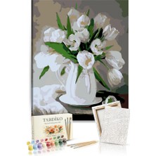 Tabdiko Sayılarla Boyama Seti 40 x 50 cm Tuval Şasesine Gerili Beyaz Çiçekler