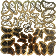 aklow akyoleticaret Siyah Gold Varaklı Kelebek Pasta Dekor Süs 42 Adet