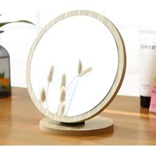 aklow akyoleticaret Ayarlanabilir Menteşeli Yuvarlak Ahşap Makyaj Aynası, 22 cm