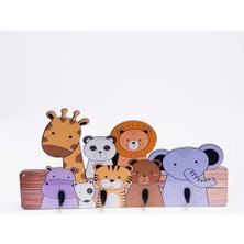aklow akyoleticaret Deep Creative Çocuk Odası Duvar Askılığı 4 Askılı Montessori Doğal Ahşap-Pleksi Uv Baskılı Askı Safari