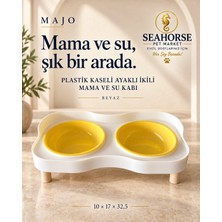 Majo Plastik Kaseli Ayaklı Ikili Mama ve Su Kabı Beyaz 10*17*32,5