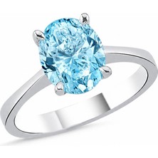 La Mia Felicita 925 Ayar Sade Pençe Tırnak Kesim Oval Mavi Topaz Taşlı Pırlanta Montör Tasarım Kadın Yüzük