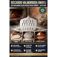 aklow akyoleticaret Delikli Pizza Küreği 18/10 Çelik 25X24 cm Kısa Saplı Ev Tipi Taş Fırın Pizza Pateli 723461