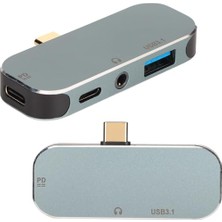 aklow akyoleticaret Kulaklık; Mini Boy USB C Hub Adaptör 3.5 Bağlantı Noktası Type-C Tipi USB 3.0 Çevirici Hub 5'i 1 Arada 10GBPS 100W Alüminyum Alaşımlı Malzeme Android, Os X, Windows Uyumlu YX04
