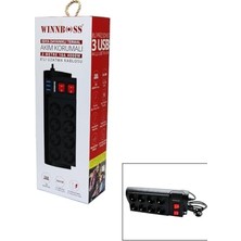 aklow akyoleticaret WINNBOSS-3411 8'li Termal Akım Korumalı Usb'li Uzatma Kablosu; 2 Metre, CHRMK6146, Siyah, Erkek