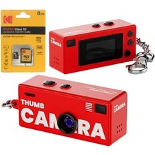 aklow akyoleticaret Taşınabilir Thumb Anahtar Kamera + 8gb Kart Nostaljik Görünüm Fotoğraf ve Video Kayıt Cihazı, Ausek Kırmızı Retro Tasarım Mini Dijital Kamera