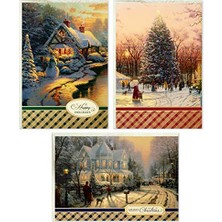 aklow akyoleticaret Thomas Kinkade Noel Kartı Çeşitleri, Karlı Sahneler, 3 Tasarım, 24 Kart ve Zarf