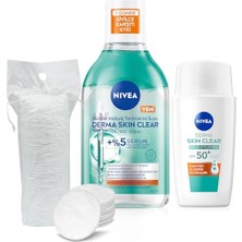 aklow akyoleticaret SPF50 Derma Skin Clear Karşıtı Güneş Koruyucu KREM40 ml ve Makyaj Temizleme Suyu, Pamuk Hediye