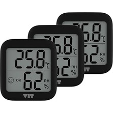 aklow akyoleticaret 3'lü Iç Mekan Dijital Isı ve Nem Ölçer Siyah Termometre BVT17-02 Thermometer