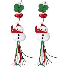 Şanal Noel Temalı Kedi Oyuncağı, Kardan Adam Figürü, Uzun Ip ve Zilli