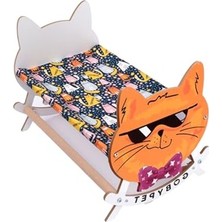 Şanal Gobypet Ahşap Sallanan Kedi Beşiği – Sevimli Kedi Figürlü, Minderli, Dekoratif Dinlenme Yatağı (Lacivert)