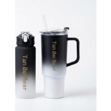 aklow akyoleticaret 2'li Matara ve Pipetli Mug Bardak Seti, 900 ml Spor Suluk + 1500 ml Pipetli Termal Mug Bardak
