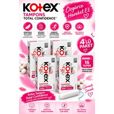 Kotex Tampon Super 16'lı Total Confidence – 4'lü Paket 64ADET  | Kadın Hijyen Ürünü