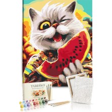 Tabdiko Sayılarla Boyama Seti 40 x 50 cm Tuval Şasesine Gerili Kedi ve Karpuz