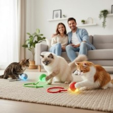 Şanal Kedi Oyuncak Topu, Sessiz Motorlu ve Kuyruklu, Karışık Renkler