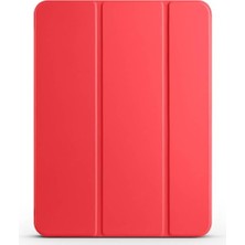 aklow akyoleticaret Apple iPad Pro 11 2024 ile Uyumlu Smart Cover Kalem Bölmeli Standlı 1-1 Kılıf Kırmızı
