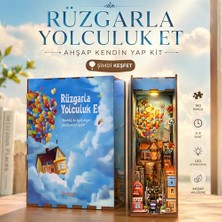 aklow akyoleticaret Balon Ev Book Nook Dıy Kit; Ahşap Minyatür Kitaplık Dekoru, LED Işıklı Kendin Yap Hobi Seti