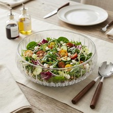 aklow akyoleticaret El Yapımı Üfleme Borosilikat Cam Linea Sunum Çanağı; Şeffaf Dekoratif Salata, Meyve ve Çerez Kasesi (20X6 Cm)