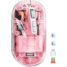 aklow akyoleticaret BTM005 Saydam Ofis Mouse, 2.4g Kablosuz ve Çift Bluetooth, Sessiz Tıklama, 2400 Dpı, Pembe