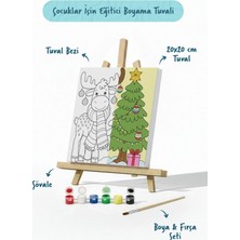 Tabdiko Yılbaşı Geyiği ve Çam Ağacı Temalı Çocuk Boyama Tuvali – Şövaleli Eğitici Boyama Seti 20X20 cm