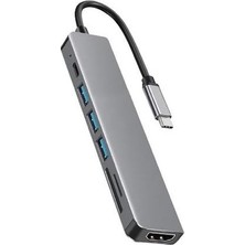 aklow akyoleticaret Hb-02 7in1 HDMI USB C Type C Hafıza Kartı ve Micro Kart Okuyucu Hub, 4k, A Kalite Metal