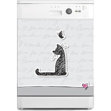 aklow akyoleticaret Bulaşık Makinesi Sticker Kaplama Beyaz Eşya Kaplama Kedi Kelebek