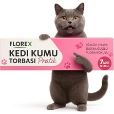 aklow akyoleticaret Florex Kedi Kumu Torbası Pratik, Büzgülü Tasarım, Ekstra Güçlü, Pudra Kokulu, 82X50 Cm, 7 Adet