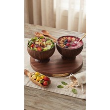 Tolu Gerçek Hindistan Cevizi Kase- 2'li Set Kase & Çerezlik – Smoothie Bowl Coconut El Yapımı Klasik Sunum Kabı