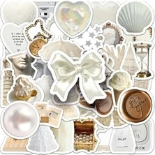 aklow akyoleticaret 50'li White Aesthetic Temalı Sticker Etiket Seti - Beyaz Sticker - Laptop Notebook Telefon