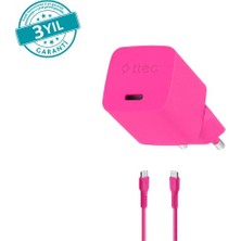 aklow akyoleticaret Special Collectıon Smartcharger Pro Gan 20W Pd Seyahat Hızlı Şarj Aleti + Usb-C - Usb-C 3A Kablo 1.2m 2SCG20CN (3 Yıl Garantili) (Neon Pembe)
