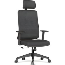 aklow akyoleticaret Greta Ergonomik Fileli Çalışma Koltuğu, Siyah, Ayarlanabilir Başlık, Bel Desteği ve Hareketli Kol, 120 kg Taşıma Kapasitesi