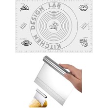 aklow akyoleticaret Beyaz Silikon Ölçülü Çok Amaçlı Hamur Açma Matı, 45 cm x 65, Çelik Kesme Spatulası