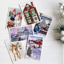 aklow akyoleticaret Bimotif 6'lı Simli Kartpostal Seti; Yılbaşı, Kırmızı Ev