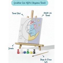 Tabdiko Ay Üzerinde Uyuyan Fil Temalı Çocuk Boyama Tuvali – Şövaleli Eğitici Boyama Seti 20X20 cm