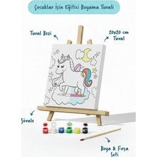 Tabdiko Unicorn Temalı Çocuk Boyama Tuvali Seti – Şövaleli Eğitici Boyama Seti 20X20 cm