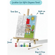 Tabdiko Okul ve Türk Bayrağı Temalı Çocuk Boyama Tuvali – Şövaleli Eğitici Boyama Seti 20X20 cm