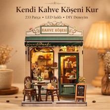 aklow akyoleticaret Kahve Köşesi Nook Book Mini Book Nook Dıy Kit, Kendin Yap LED Işıklı Ahşap Minyatür Kitap Köşesi